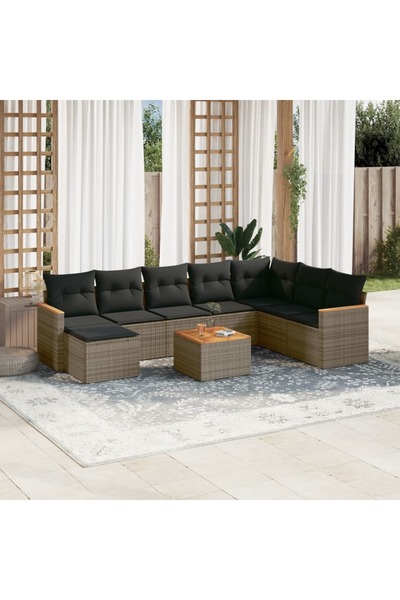 vidaxl Set canapele de gradina, 9 piese, cu perne, gri, poliratan