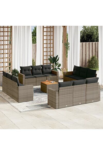 vidaxl Set mobilier de gradina cu perne, 13 piese, gri, poliratan