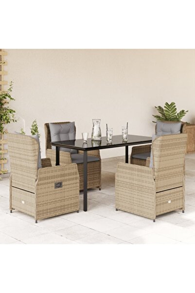 vidaxl Set mobilier de gradina cu perne, 5 piese, bej, poliratan