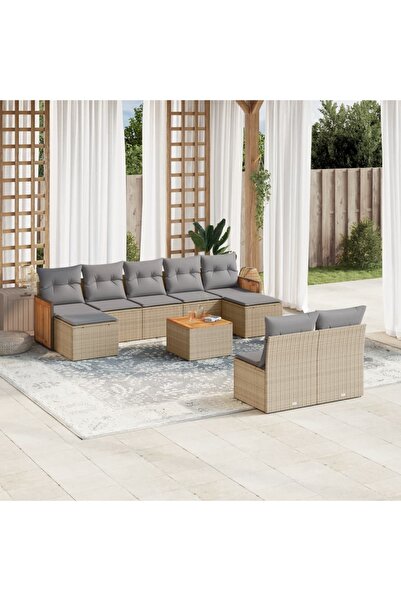 vidaxl Set canapele de gradina cu perne, 10 piese, bej, poliratan