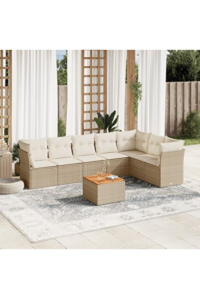 vidaxl Set canapele de gradina, 8 piese, cu perne, bej, poliratan