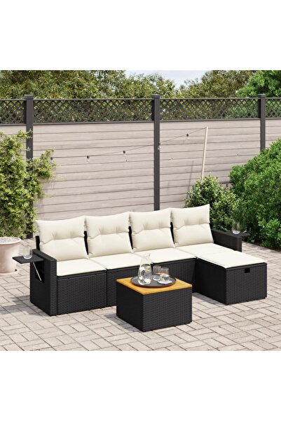 vidaxl Set mobilier de gradina cu perne, 6 piese, negru, poliratan