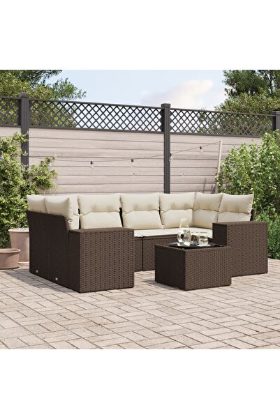 vidaxl Set canapele de gradina cu perne, 7 piese, maro, poliratan
