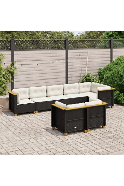 vidaxl Set mobilier de gradina cu perne, 8 piese, negru, poliratan