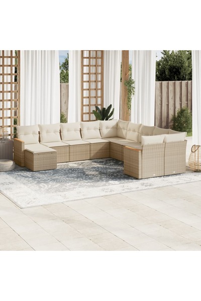 vidaxl Set canapele de gradina cu perne, 11 piese, bej, poliratan