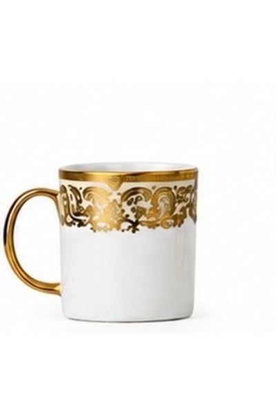 opulentmaison Set de 6 Căni Ceramice Premium cu Model Auriu, 300 ml, Design Elegant de Lux, Alb/Auriu