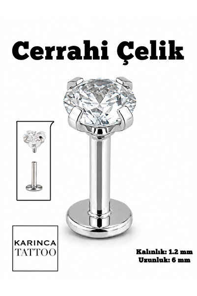 Karınca Piercing Tek Taşlı Piercing Cerrahi Çelik Tragus 6 mm
