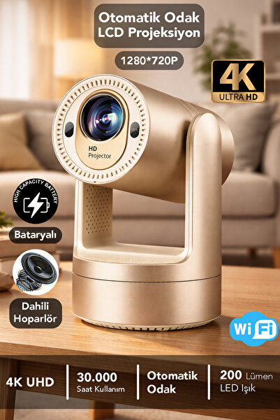 Başkenttekno Bataryalı Otomatik Odaklı Projektör - Android Wifi 4K Destekli E...