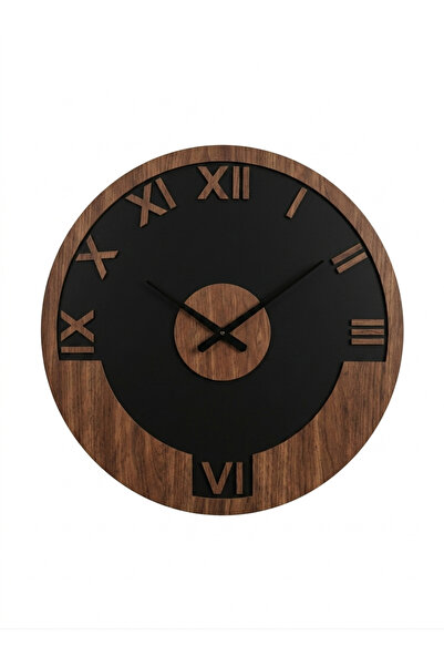 AS TASARIM LAZER Decorative Wooden Wall Clock Wooden Black Mdf over Walnut Fu...