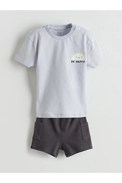 LC Waikiki Lcw Baby Lila Printed Baby Boy T-Shirt and Shorts 2-Piece Set