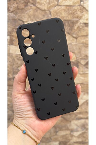 Vip Case Samsung Galaxy A54 Uyumlu Mini Siyah Kalp Desenli Silikon Darbe Emic...
