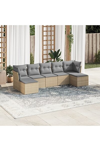 vidaxl Garden sofa set, 7 pieces, with cushions, beige, polyrattan