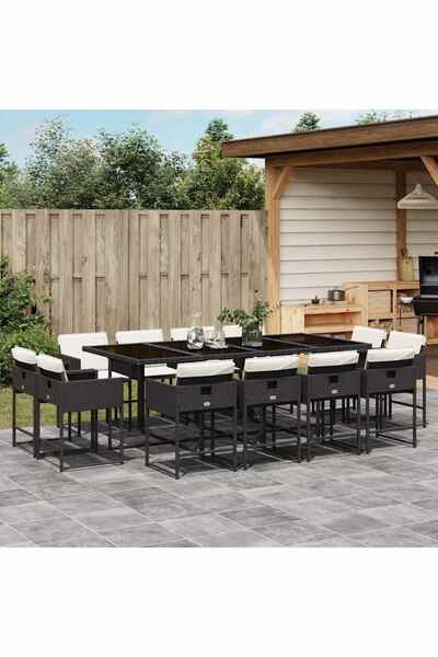 vidaxl Set mobilier de gradina cu perne, 13 piese, negru, poliratan