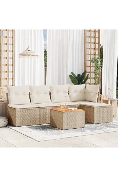 vidaxl Set canapele de gradina cu perne, 6 piese, bej, poliratan