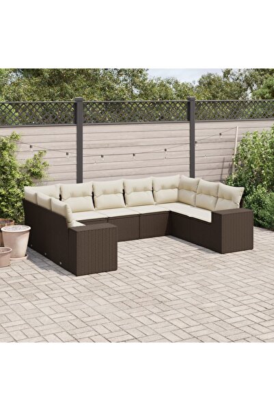 vidaxl Garden sofa set with cushions, 9 pieces, brown, polyrattan