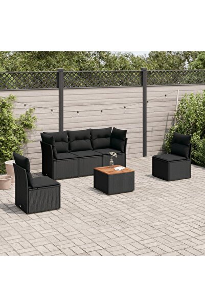 vidaxl Set mobilier de gradina cu perne, 6 piese, negru, poliratan