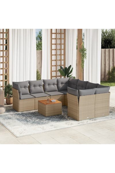vidaxl Set canapele de gradina, 9 piese, cu perne, bej, poliratan