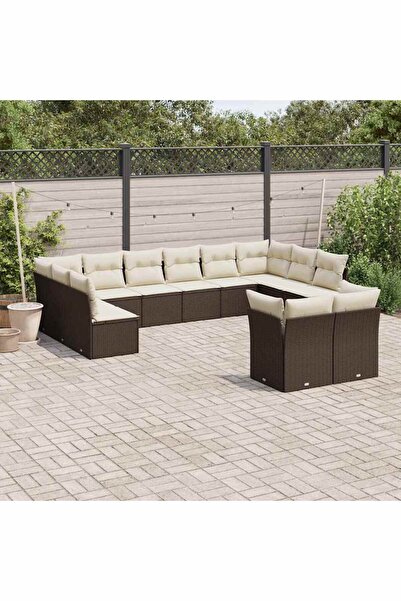 vidaxl Set canapele de gradina cu perne, 12 piese, maro, poliratan