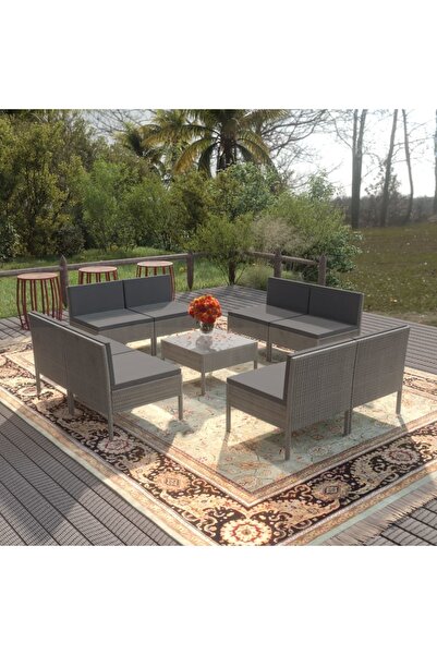 vidaxl Set mobilier de gradina cu perne, 9 piese, gri, poliratan