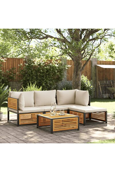 vidaxl Set de canapele de gradina cu perne, 5 buc., lemn masiv acacia