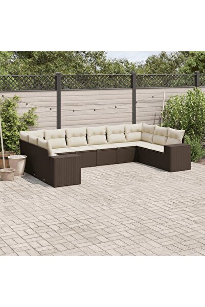 vidaxl Garden sofa set with cushions, 10 pieces, brown, polyrattan