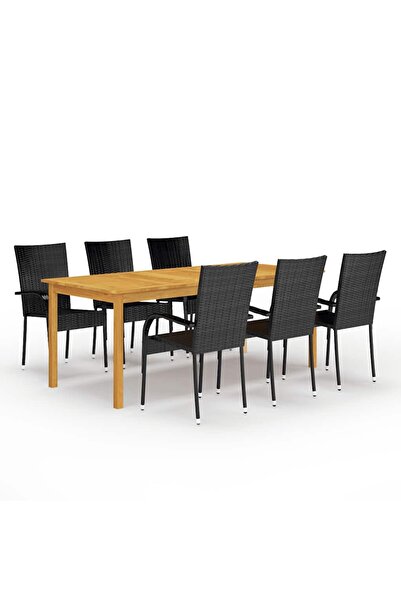 vidaxl Set mobilier de gradina, 7 piese, negru