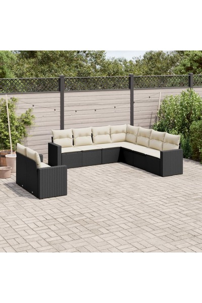 vidaxl Set mobilier de gradina cu perne, 9 piese, negru, poliratan