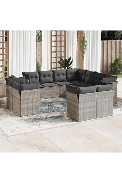 vidaxl Set canapele de gradina cu perne, 11 piese, gri, poliratan