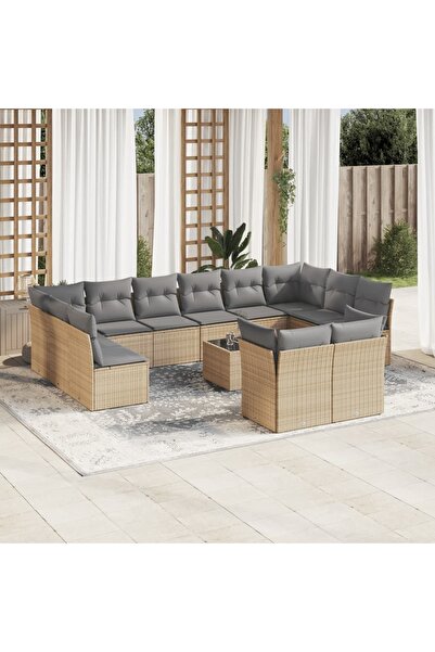 vidaxl Garden sofa set, 13 pieces, with cushions, beige, polyrattan