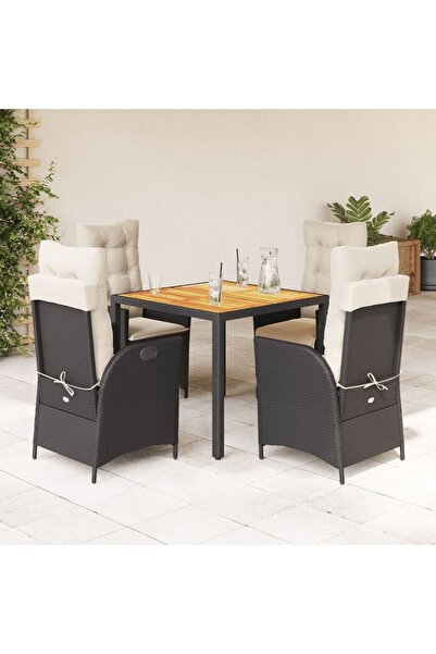 vidaxl Garden furniture set with cushions, 5 pieces, black, polyrattan