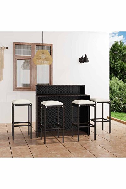 vidaxl Set mobilier bar de gradina cu perne, 5 piese, negru