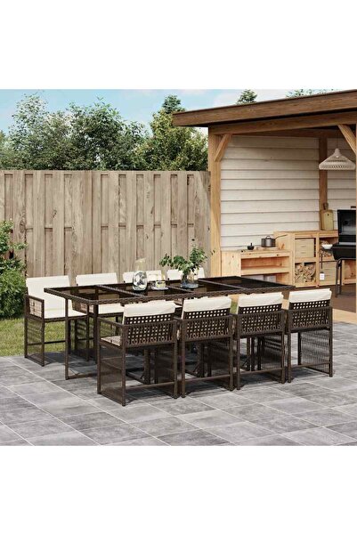 vidaxl Set mobilier de gradina cu perne, 9 piese, maro, poliratan