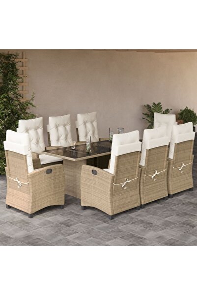 vidaxl 9-piece garden table set with cushions, beige, polyrattan