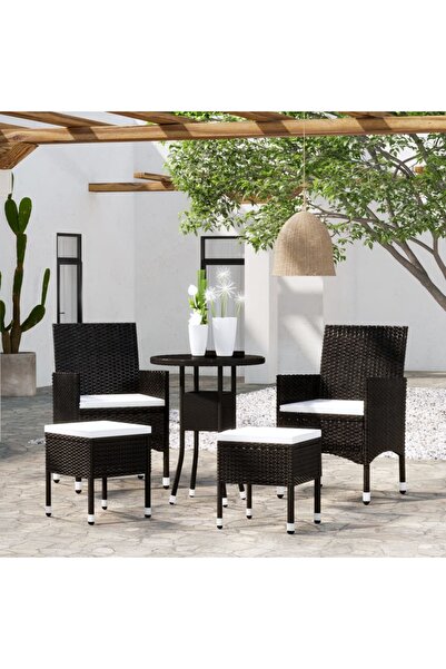 vidaxl Set mobilier de gradina, 5 piese, negru, poliratan