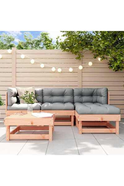 vidaxl Set mobilier de gradina cu perne, 5 piese, lemn masiv douglas