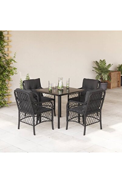 vidaxl Set mobilier de gradina cu perne, 5 piese, negru, poliratan