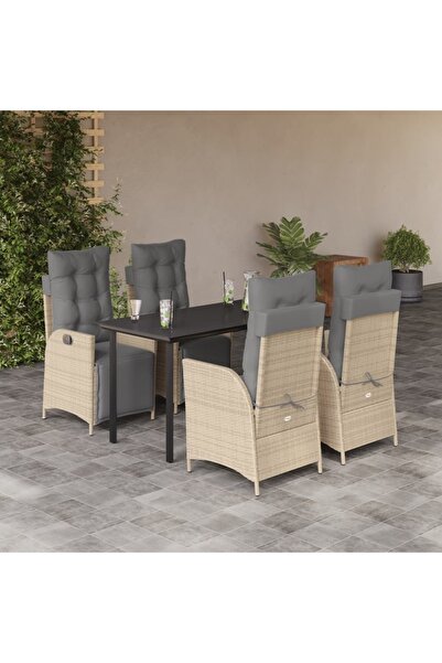 vidaxl 5-piece garden furniture set with cushions, beige, polyrattan