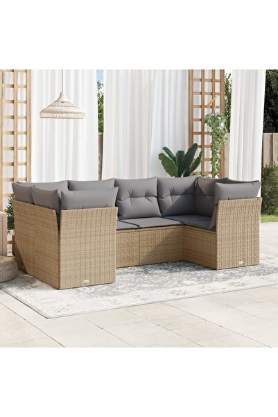 vidaxl Set canapele de gradina cu perne, 6 piese, bej, poliratan
