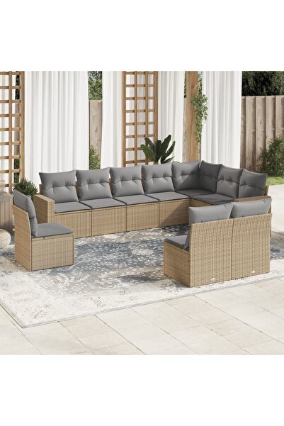 vidaxl Set canapele de gradina cu perne, 10 piese, bej, poliratan