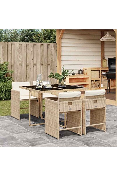 vidaxl Set mobilier de gradina cu perne, 5 piese, bej, poliratan