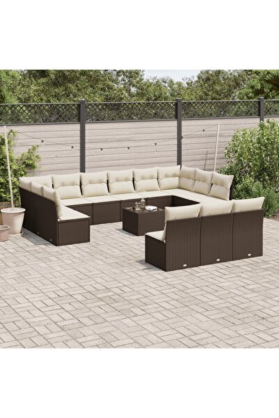 vidaxl Set mobilier de gradina cu perne, 14 piese, maro, poliratan