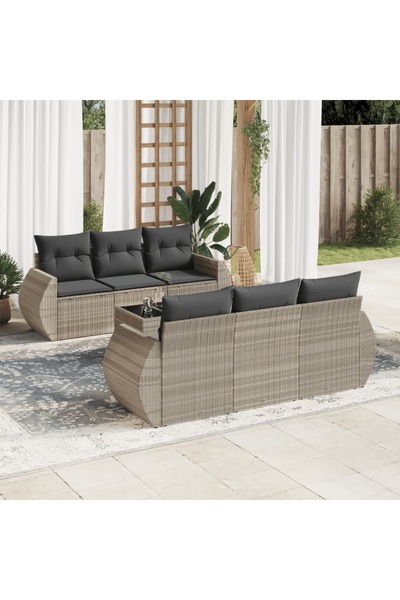 vidaxl Set canapele de gradina cu perne, 7piese gri deschis poliratan
