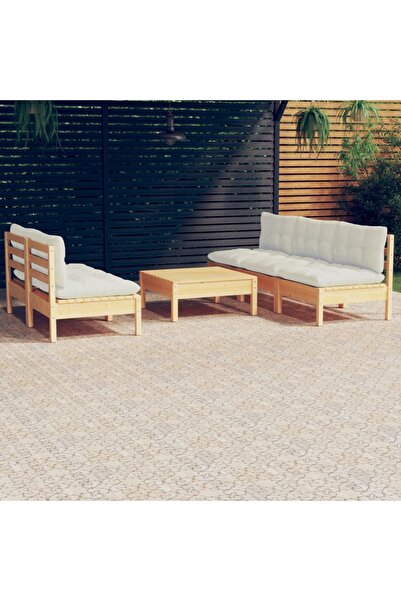 vidaxl Set mobilier gradina cu perne crem, 6 piese, lemn masiv de pin