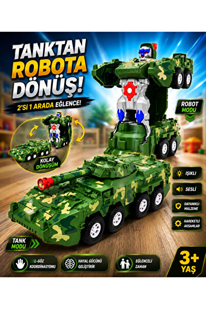 Retoys Oyuncak Robota Dönüşen Tank Müzikli Işıklı Hareketli Sürükleyici Oyuncak