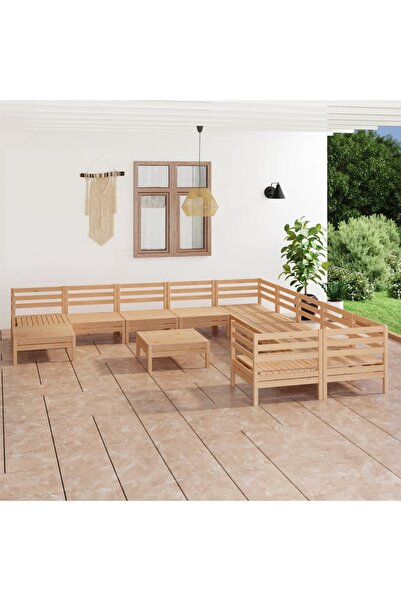 vidaxl Set mobilier de gradina, 12 piese, lemn masiv de pin