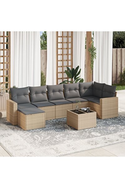 vidaxl Set canapele de gradina, 8 piese, cu perne, bej, poliratan