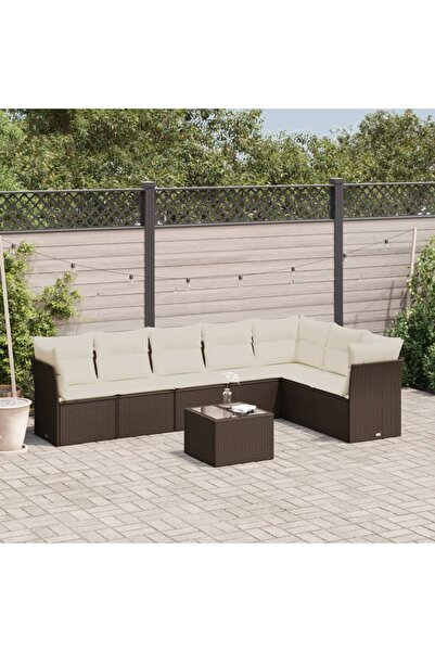 vidaxl Set canapele de gradina cu perne, 8 piese, maro, poliratan