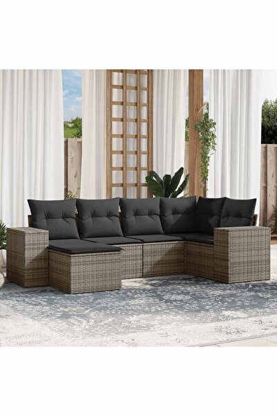 vidaxl Garden furniture set with cushions, 6 pieces, grey, polyrattan