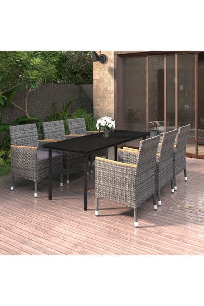 vidaxl Set mobilier de gradina cu perne, 7 piese, poliratan È™i sticla