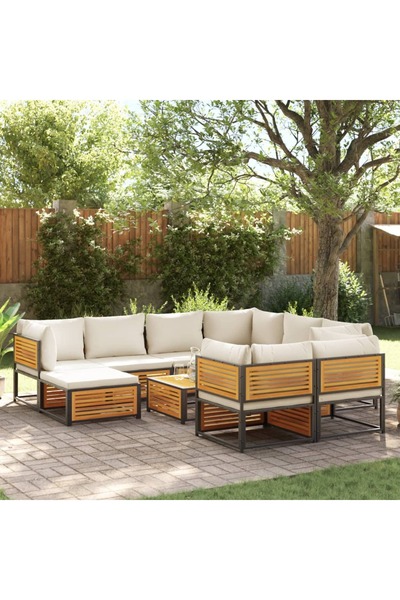 vidaxl Garden sofa set with cushions 10 pieces solid acacia wood